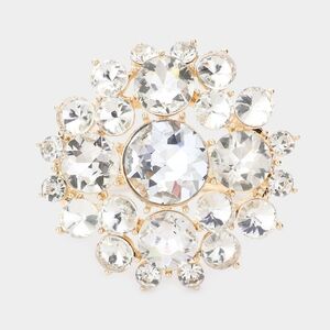Gold Wide Crystal Floral Round Glass Bold Hinged Bracelet Statement Jewelry